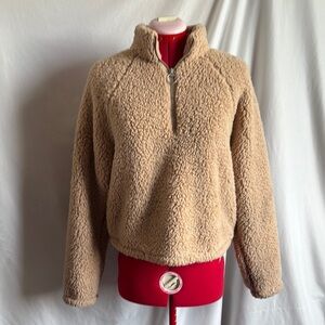 Cozy Half-Zip Teddy Fleece Pullover - Camel
